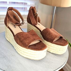 JustFab Brown Wedge Espadrilles with Ankle Strap